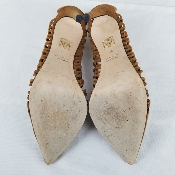 Tamara Mellon Tan Neutral Suede Braided Pointed Toe Pump Heels Size 8 - Picture 10 of 12